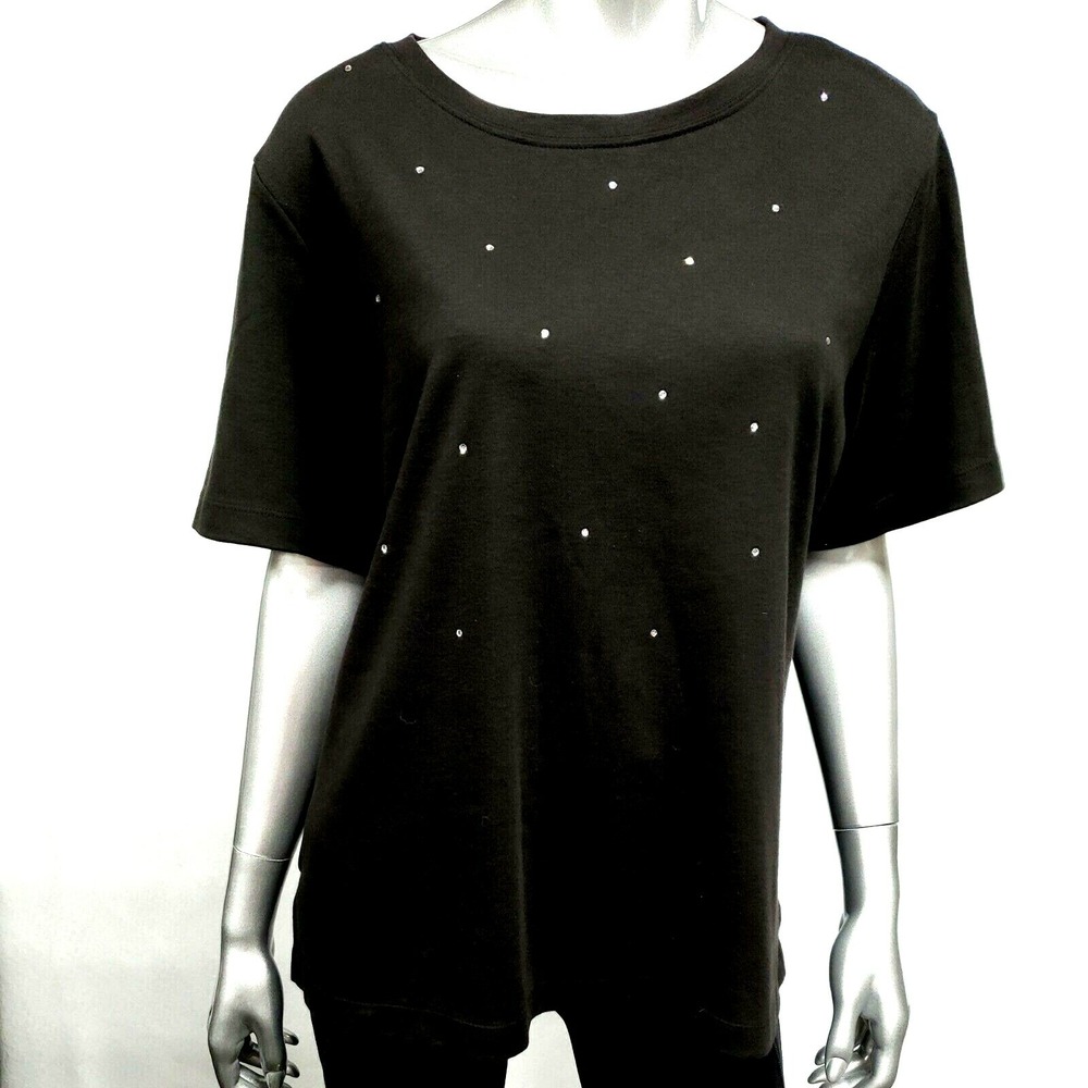 Draper's & Damon's T-Shirt Womens Large Short Sleeve Black Rhinestones Very Soft